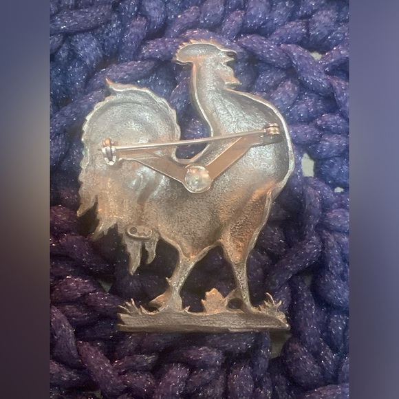 JJ Jonette Jewelry Vintage Rooster Brooch Pin Pewter Signed Painted Farm Country - Picture 3 of 4
